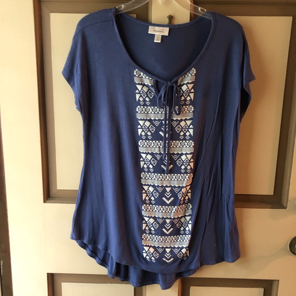 Cap sleeve navy top with embroidery
